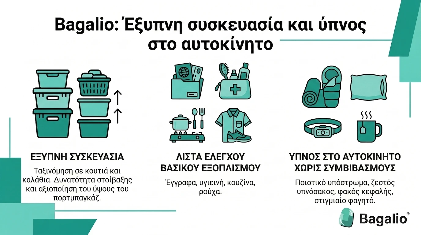 Ινφογραφικό: τι να πάρετε στο αυτοκίνητο για τις διακοπές